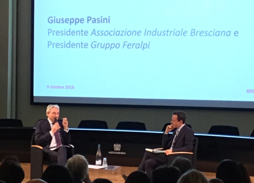 Il presidente Giuseppe Pasini durante il suo intervento al 16° Sodalitas Social Award